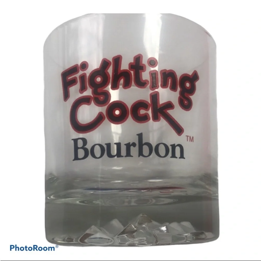 Fighting Rooster Kentucky Straight Bourbon Whiskey Double Clear‎ Bar Glass